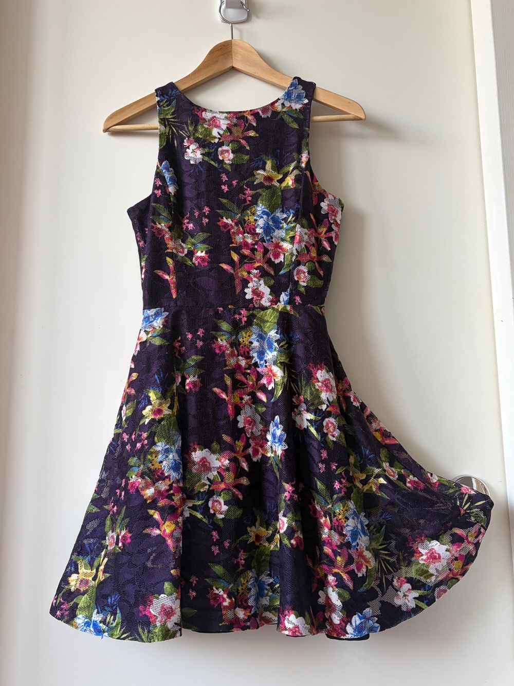 love...ady Navy Purple Floral Fit & Flare Mini Dress